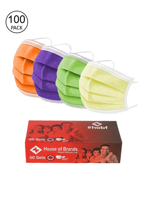 

Swiss Design Pack Of 100 Adults 3ply Mask With Nose-Pin - Yellow, Green, Purple, Orange, Multi