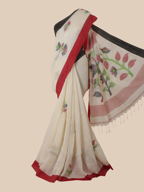 

Pothys Off White & Red Floral Linen Blend Saree