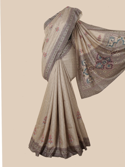 

Pothys Beige & Red Floral Embroidered Jute Silk Saree