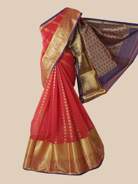 

Pothys Pink & Gold Woven Design Zari Silk Cotton Saree