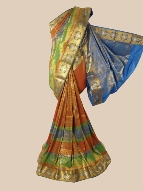 

Pothys Orange & Gold-Toned Woven Design Zari Pure Silk Saree