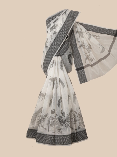 

Pothys White & Grey Ethnic Motifs Supernet Saree