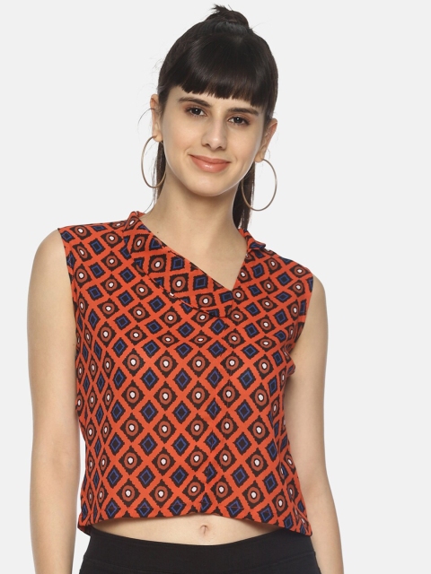 

COUPER & COLL Orange Crepe Regular Crop Top