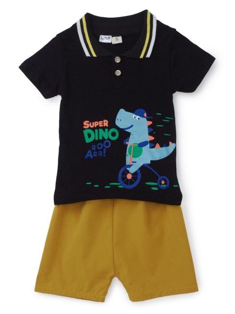 

Like A Boss Boys Black & Mustard Printed T-shirt with Shorts