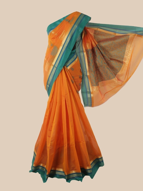 

Pothys Orange & Blue Ethnic Motifs Zari Silk Cotton Saree