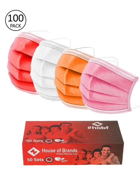 

Swiss Design Pack Of 100 Mix Colour 3ply Mask With Nose-Pin, Multi