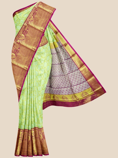 

Kalamandir Green & Gold-Toned Woven Design Zari Border Kanjeevaram Saree