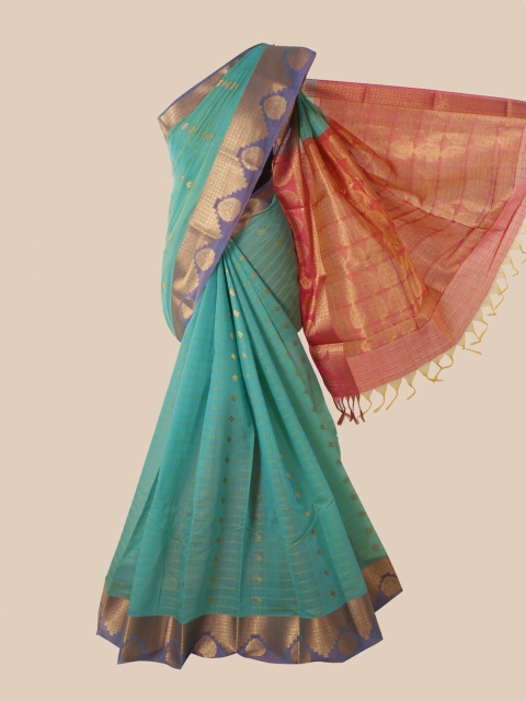 

Pothys Sea Green & Red Woven Design Zari Silk Cotton Saree