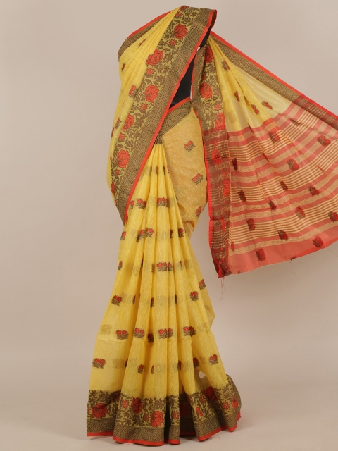 

Pothys Yellow & Red Ethnic Motifs Cotton Blend Saree