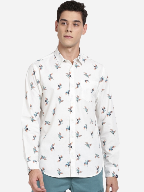 

Breakbounce Men Off White Slim Fit Conversational Printed Cotton Casual Shirt