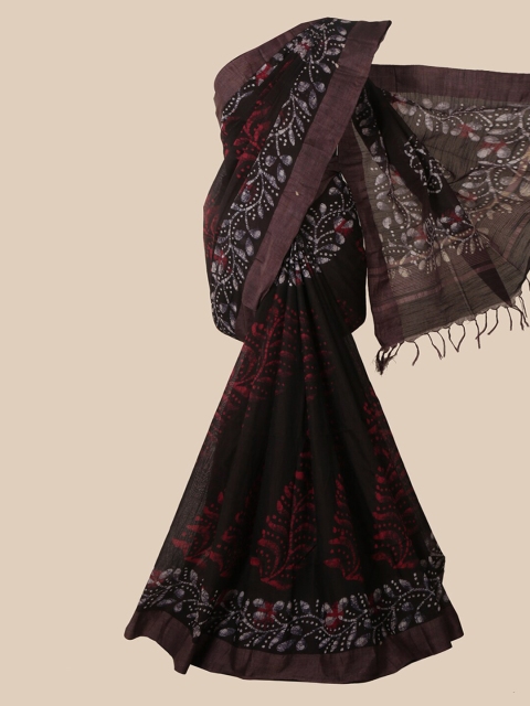 

Pothys Maroon & Red Batik Jute Cotton Saree