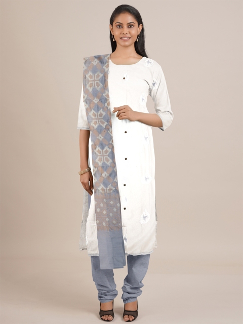 

Pothys Off White & Grey Printed Unstitched Dress Material
