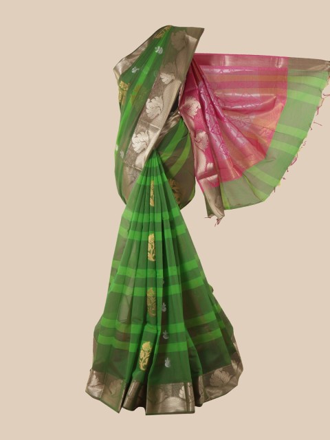 

Pothys Green & Pink Ethnic Motifs Zari Silk Cotton Saree