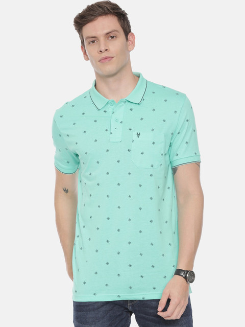 

Classic Polo Men Turquoise Blue Printed Polo Collar Slim Fit T-shirt