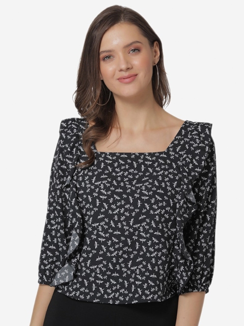 

Modriba Black Animal Crepe Regular Top