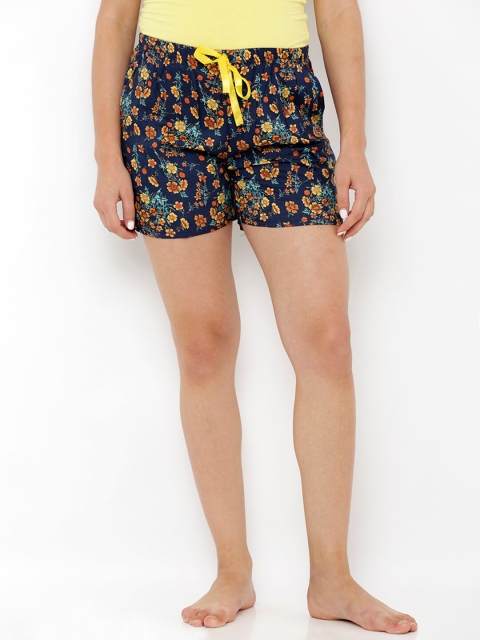 

Heart 2 Heart Women Navy Blue & Yellow Printed Lounge Shorts