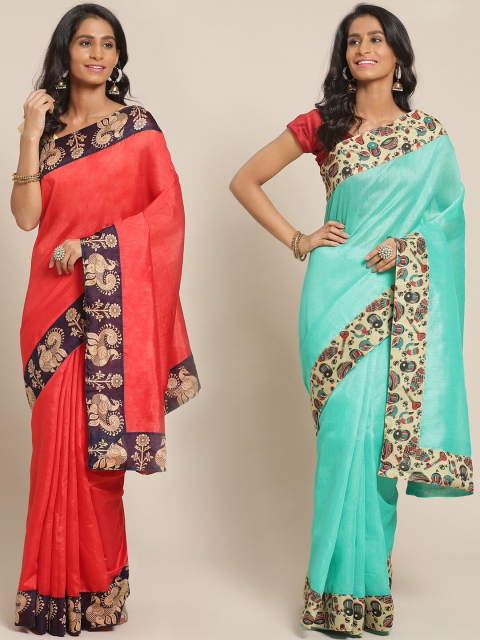 

KALINI Red & Sea Green Silk Blend Saree - Pack of 2