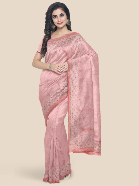 

Kalamandir Pink & Gold-Toned Embroidered Silk Blend Saree