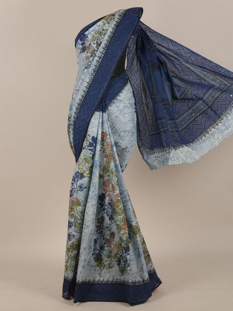 

Pothys White & Blue Floral Pure Cotton Saree