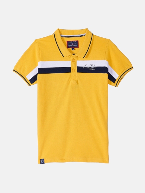 

Monte Carlo Boys Mustard Yellow & White Striped Cotton Polo Collar T-shirt
