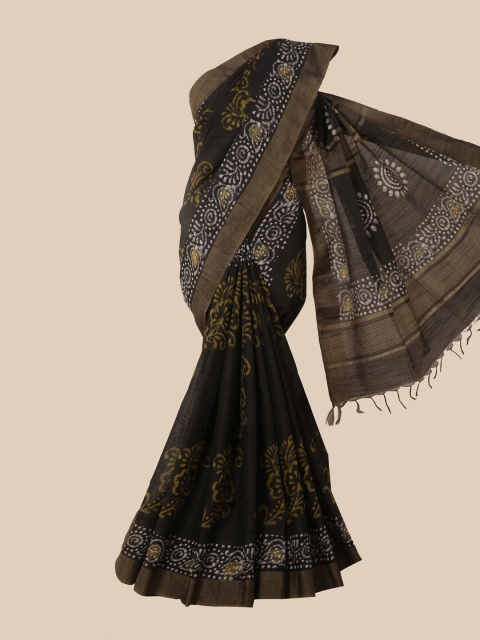 

Pothys Black & Off White Batik Jute Cotton Saree