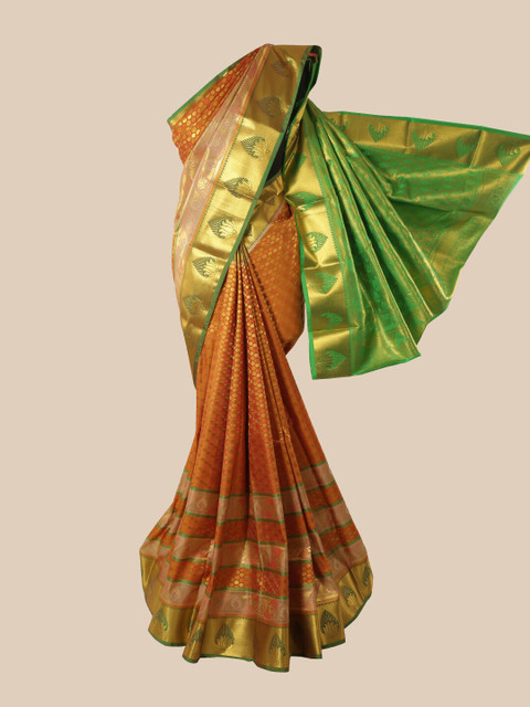 

Pothys Orange & Green Woven Design Pure Silk Saree