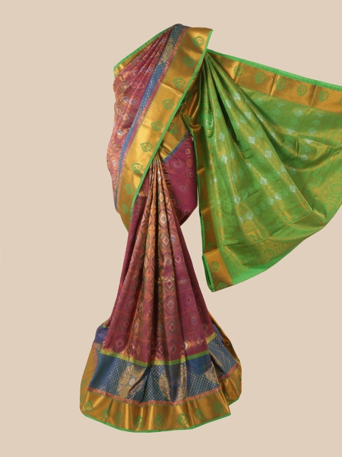 Pothys Purple & Green Ethnic Motifs Zari Pure Silk Saree
