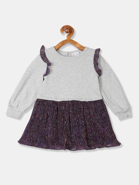 

GAP Girls Grey Melange Colourblocked & Striped Shimmer Fit And Flare Dress