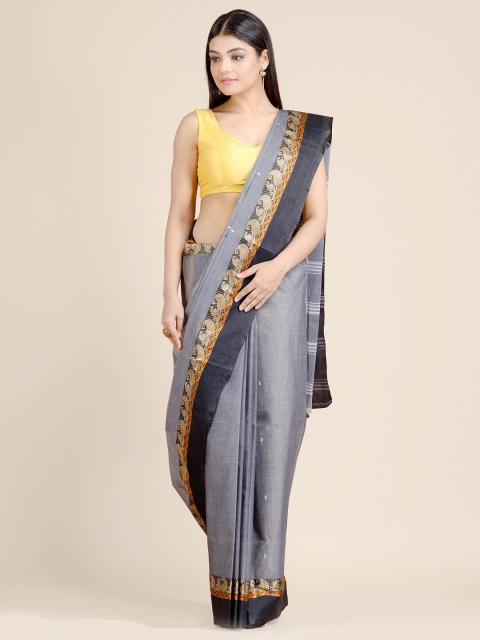 

Mitera Grey Hand Woven Pure Cotton Taant Saree