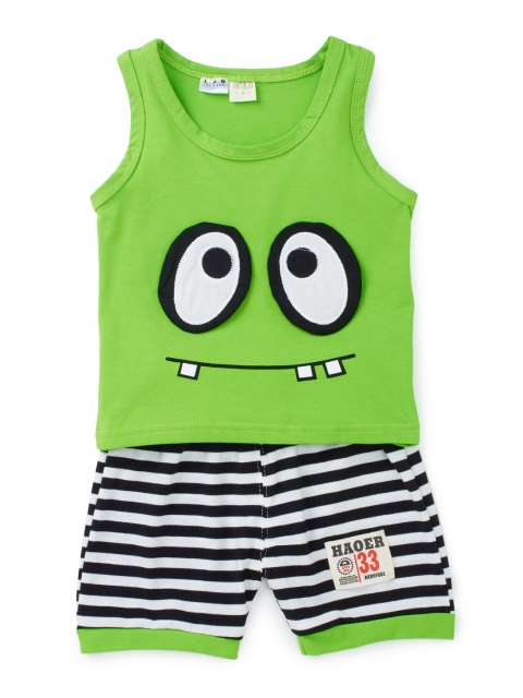 

Like A Boss Boys Green & White Printed T-shirt with Shorts