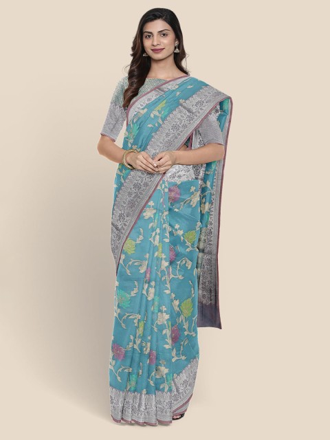 

Kalamandir Blue Woven Design Banarasi Saree, Turquoise blue