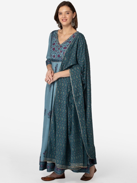 

TARA-C-TARA Blue Ethnic Motifs Layered Ethnic Maxi Dress with Dupatta