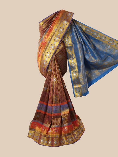 

Pothys Maroon & Gold-Toned Woven Design Pure Silk Saree