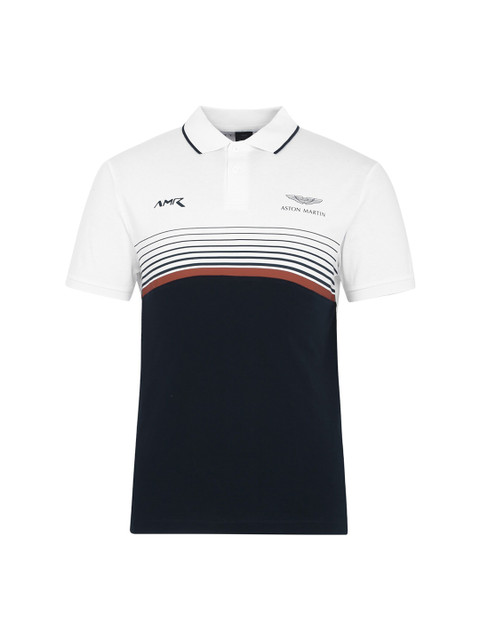 

HACKETT LONDON Men White & Navy Blue Striped Polo Collar Cotton T-shirt