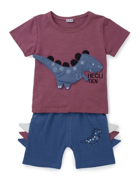 

Like A Boss Boys Burgundy & Navy Blue Printed T-shirt with Shorts