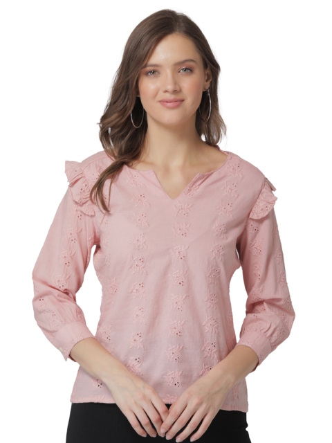 

Modriba Women Pink Pure Cotton Regular Top