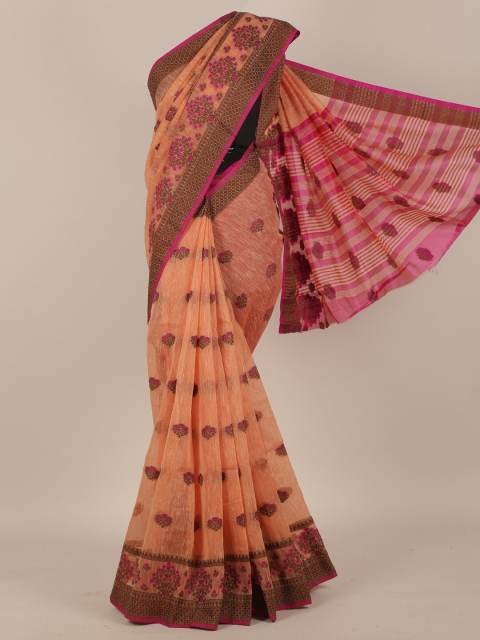 

Pothys Peach & Pink Floral Woven Design Saree