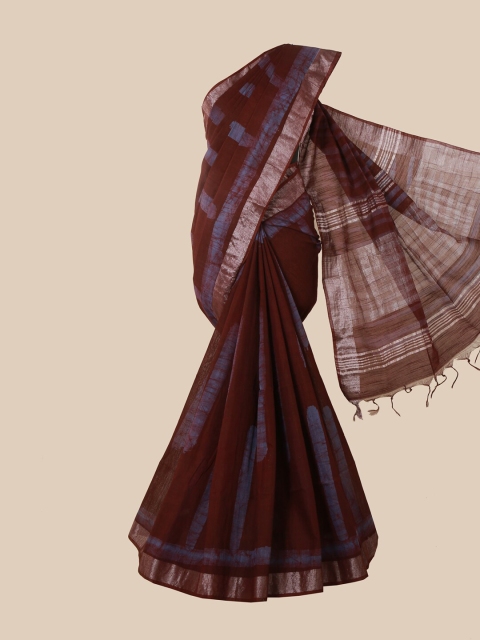 

Pothys Maroon & Blue Batik Zari Jute Cotton Saree