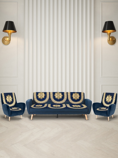 

Beau Design Set Of 6 Blue & Gold-Coloured Printed 5-Seater Sofa Covers