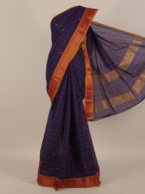 

Pothys Violet & Red Checked Pure Cotton Saree