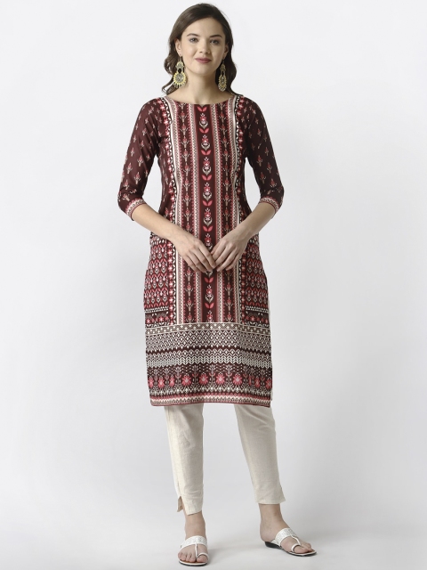 

SANISA Women Brown Ethnic Motifs Digital Printed Handloom Straight Kurta