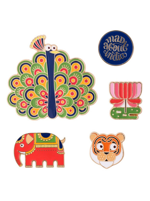 

Chumbak Set Of 5 Multicoloured Mad About India Metal Magnets, Red