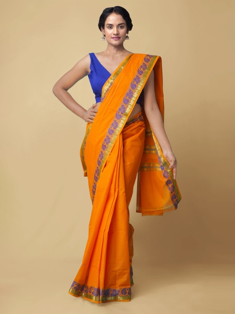 

Unnati Silks Orange Pure Cotton Kanjeevaram Saree