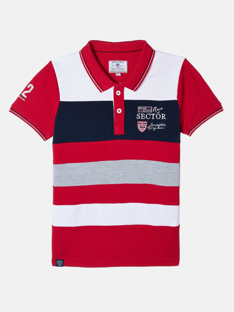 

Monte Carlo Boys Red Striped Cotton Polo Collar T-shirt