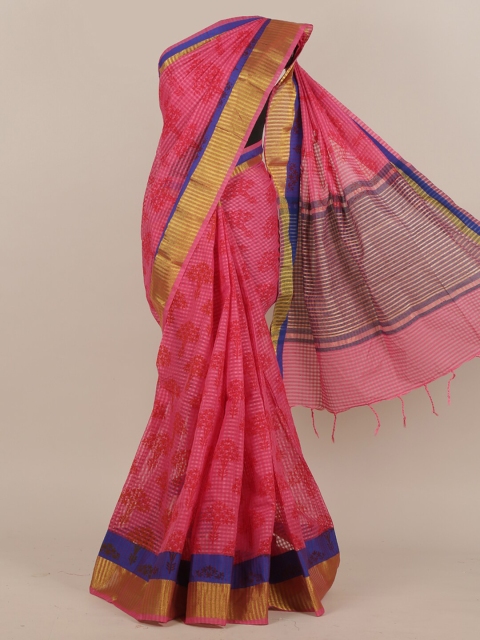

Pothys Pink & Blue Floral Zari Pure Cotton Saree
