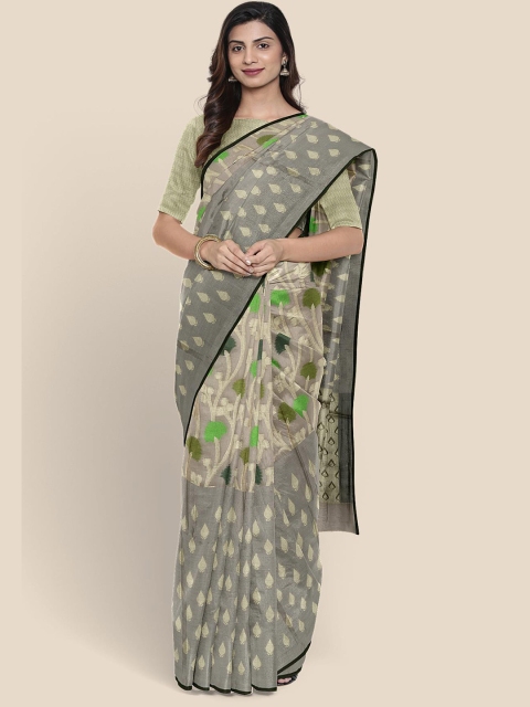 

Kalamandir Cream-Coloured Woven Design Silk Blend Banarasi Saree