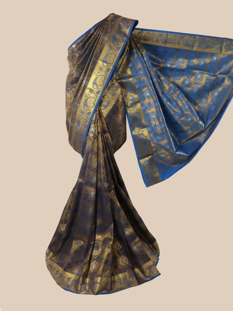

Pothys Navy Blue & Gold-Toned Ethnic Motifs Zari Pure Silk Saree