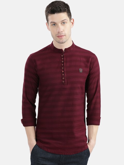 

V2 Value & Variety Men Maroon Striped Kurta