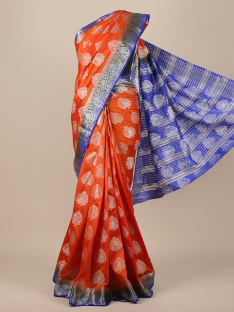 

Pothys Orange Ethnic Motifs Zari Jute Silk Saree