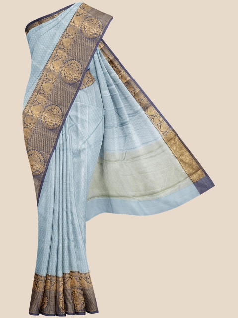 

Kalamandir Blue & Gold-Toned Ethnic Motifs Zari Silk Blend Banarasi Saree